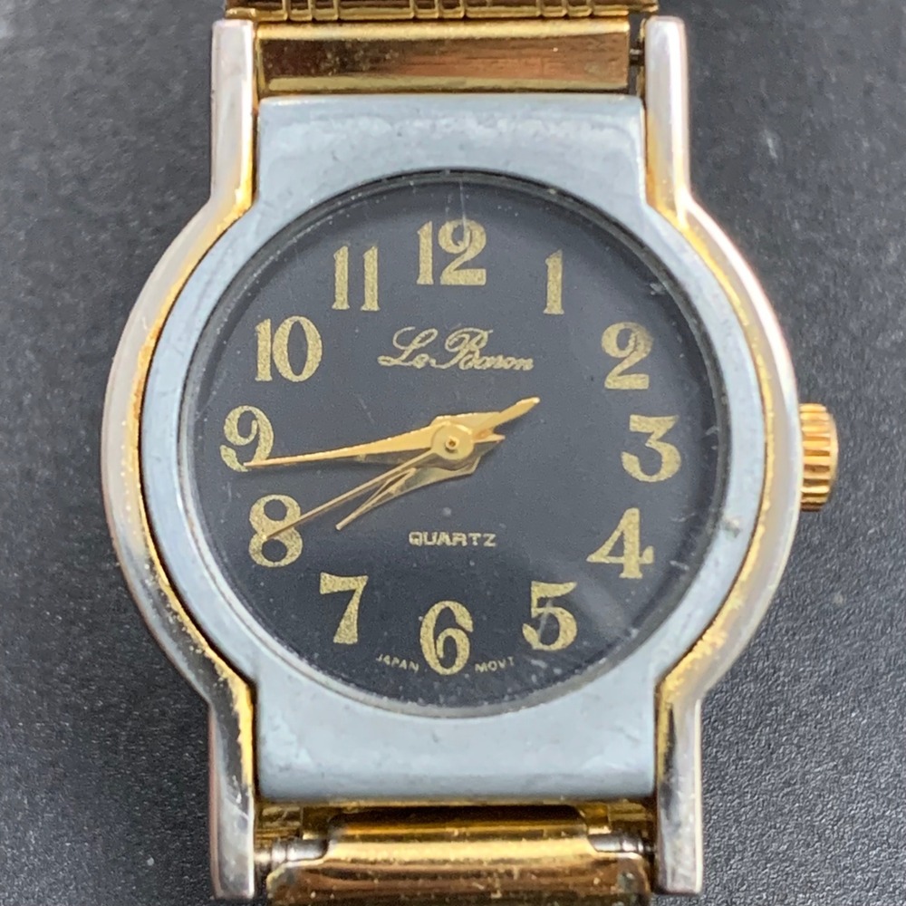 Le Baron Womens Quartz Watch Black Dial Gold Tone Stainless Steel Mesh‎ Band